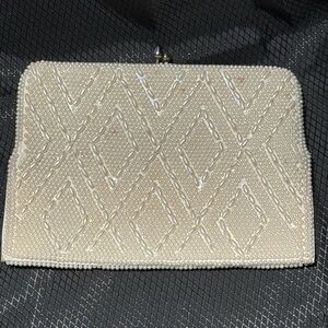 Vintage White Beaded Clutch